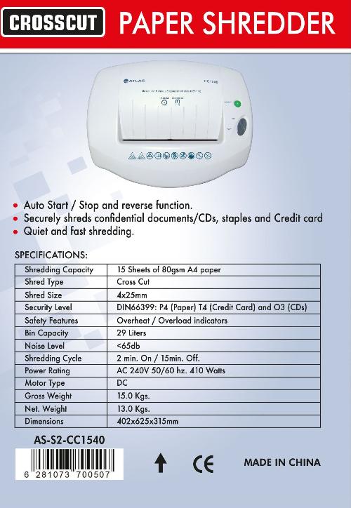 AS-S2-CC1540  shredder 
Data sheet 