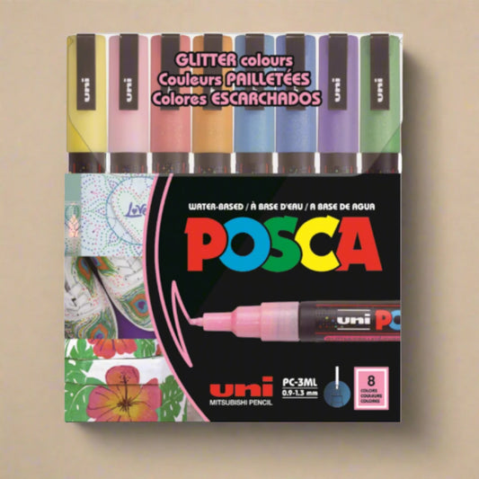 uni posca marker pc 3m glitter 8 colors pack