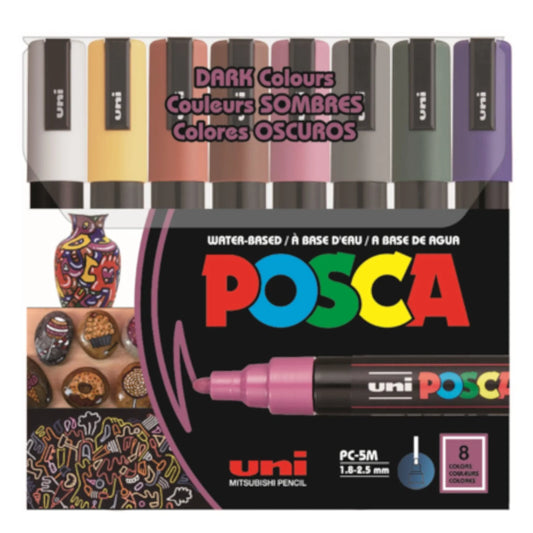 Uni posca marker pc 5m dark 8 colours white backround